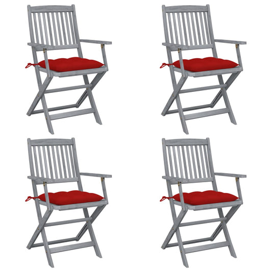 4pcs Folding Garden Chairs with Cushions in Solid Acacia