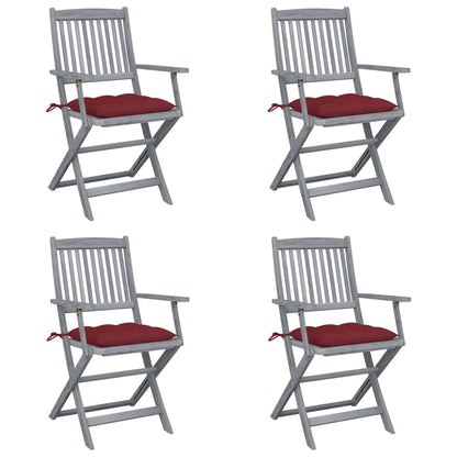 4pcs Folding Garden Chairs with Cushions in Solid Acacia