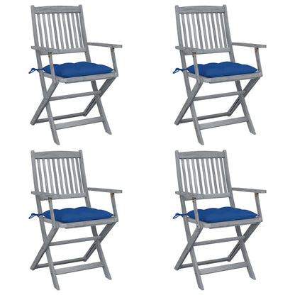 4pcs Folding Garden Chairs with Cushions in Solid Acacia