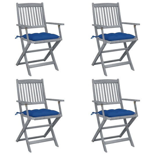 4pcs Folding Garden Chairs with Cushions in Solid Acacia