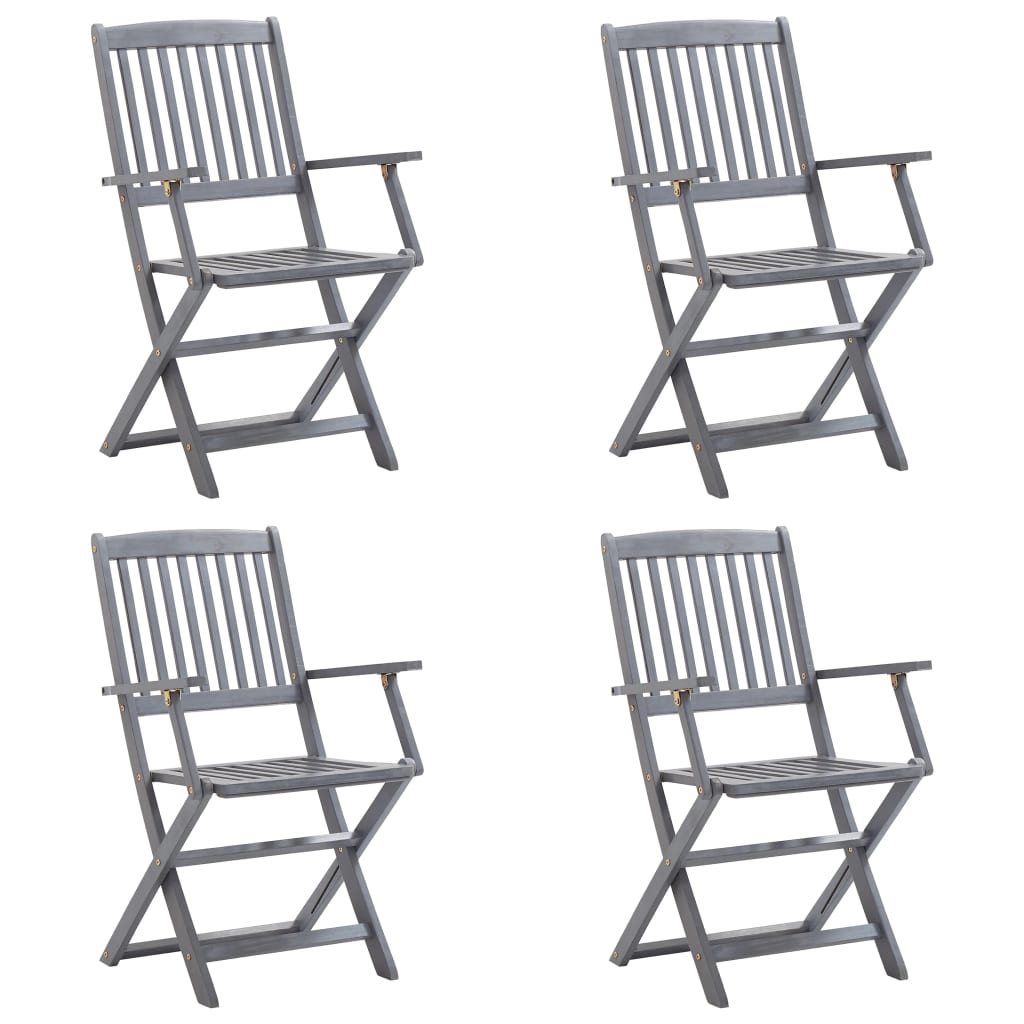 4pcs Folding Garden Chairs with Cushions in Solid Acacia