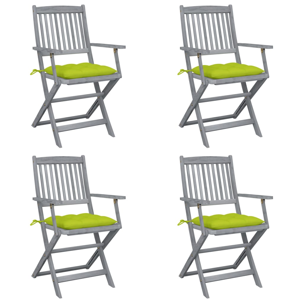 4pcs Folding Garden Chairs with Cushions in Solid Acacia