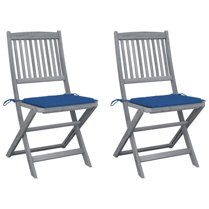 2pcs Folding Garden Chairs with Cushions in Solid Acacia