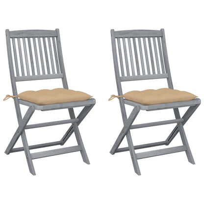 2pcs Folding Garden Chairs with Cushions in Solid Acacia