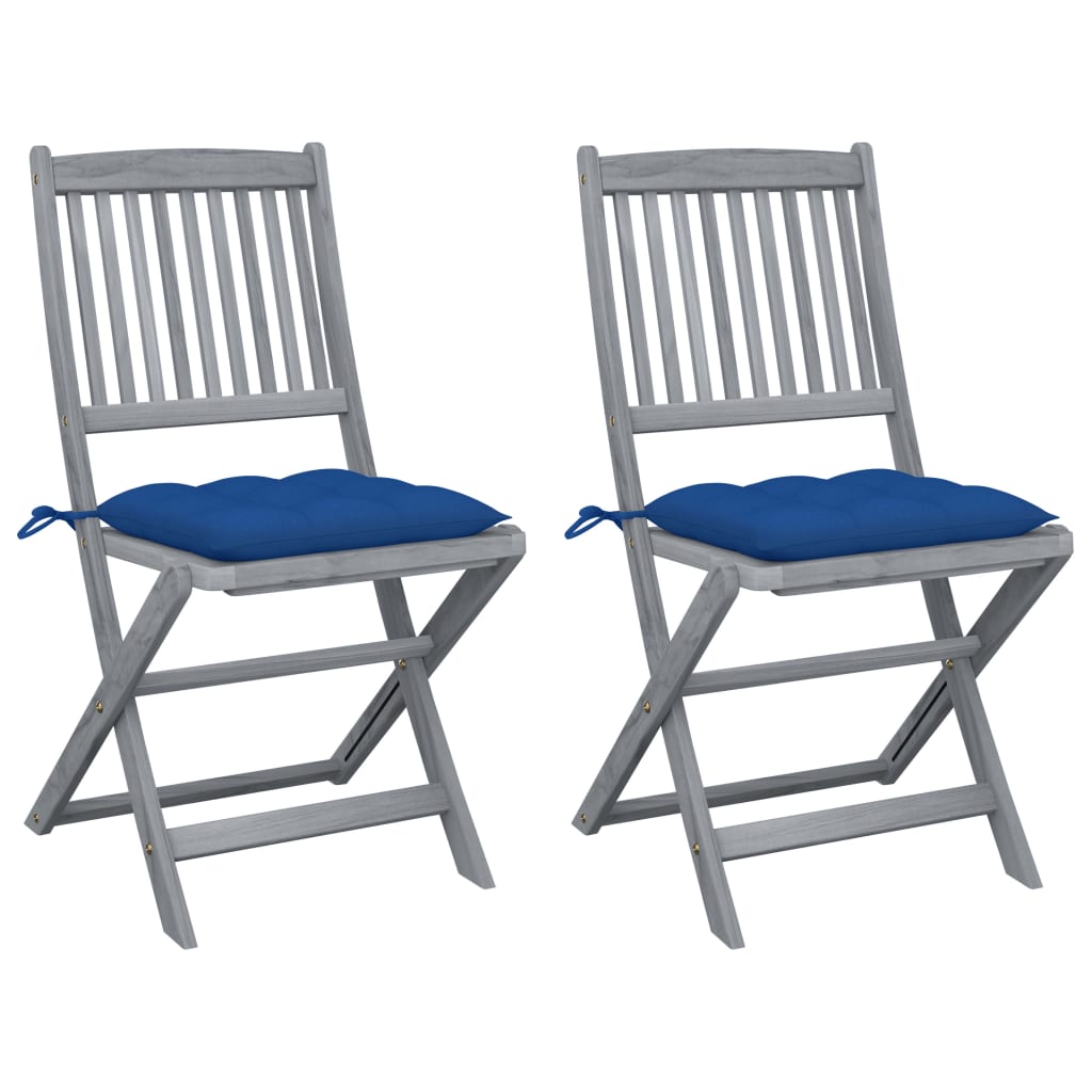 Folding Garden Chairs 2 pcs with Solid Acacia Cushions