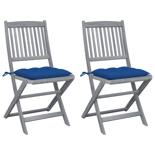 Folding Garden Chairs 2 pcs with Solid Acacia Cushions