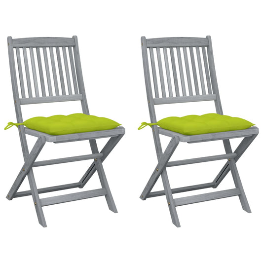 Folding Garden Chairs 2 pcs with Solid Acacia Cushions