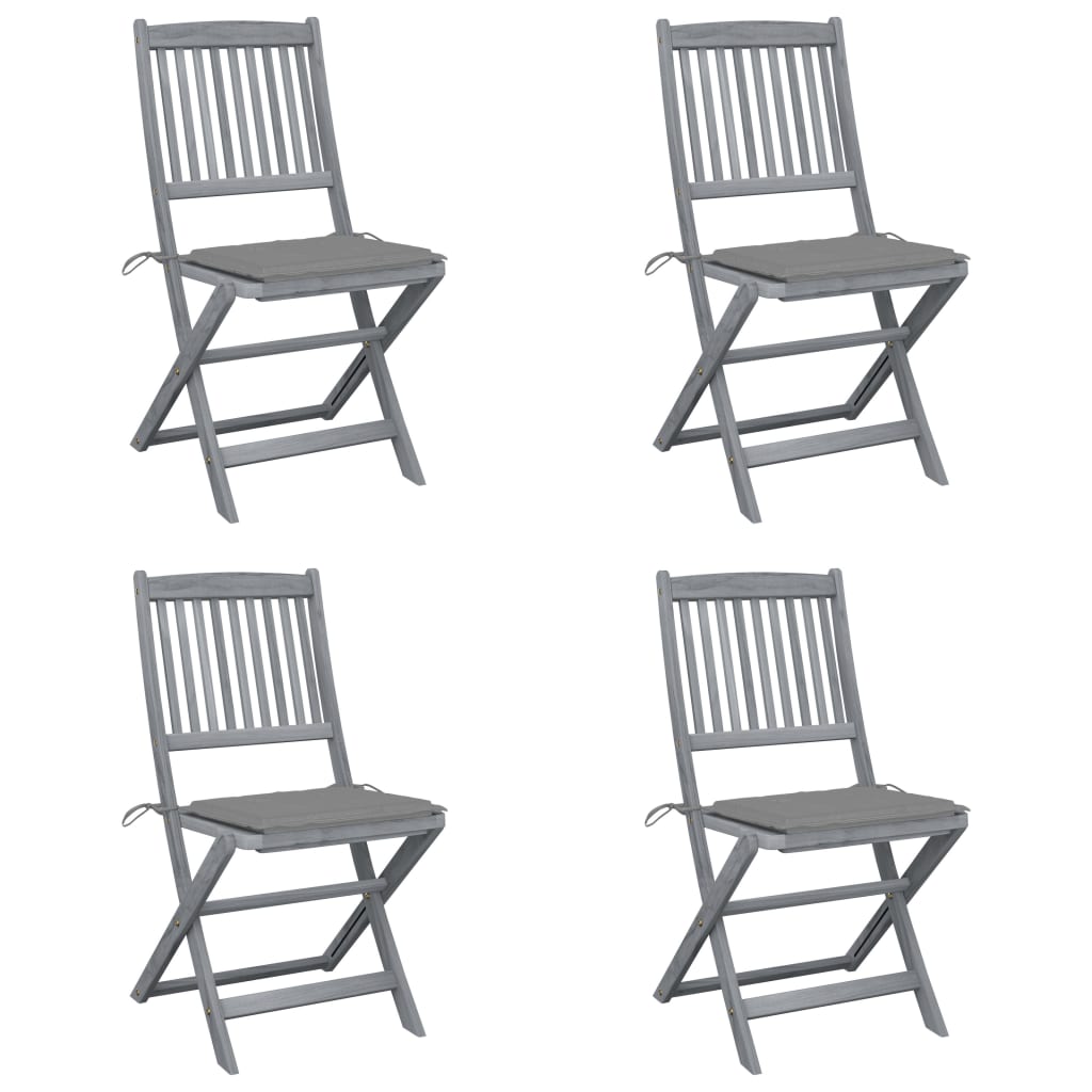 4pcs Folding Garden Chairs with Cushions in Solid Acacia