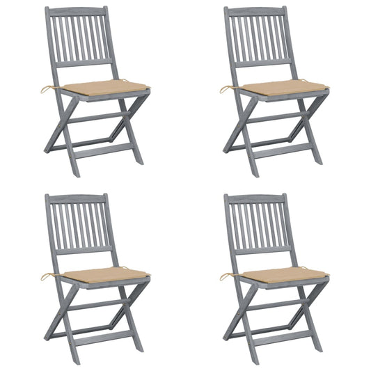 4pcs Folding Garden Chairs with Cushions in Solid Acacia