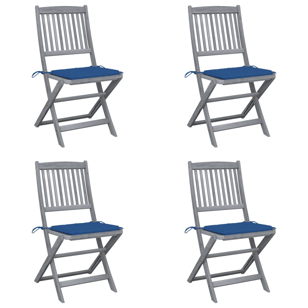 4pcs Folding Garden Chairs with Cushions in Solid Acacia