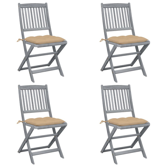 4pcs Folding Garden Chairs with Cushions in Solid Acacia