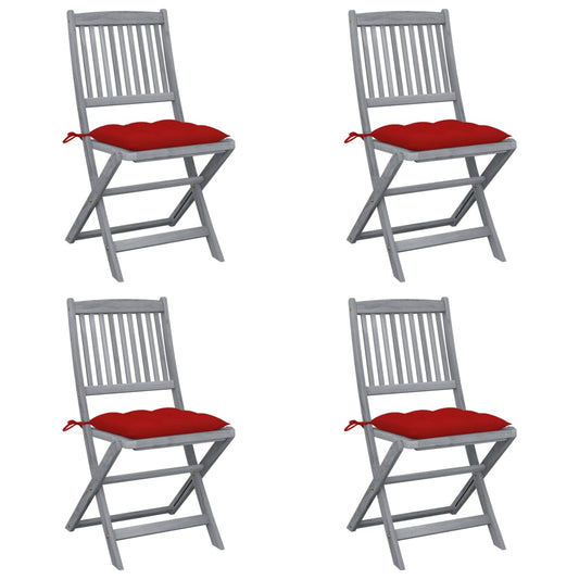 Folding Garden Chairs 4 pcs with Solid Acacia Cushions