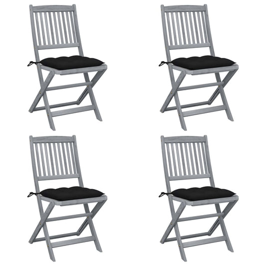 4pcs Folding Garden Chairs with Cushions in Solid Acacia