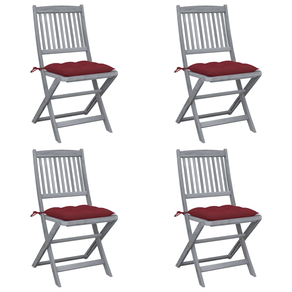 4pcs Folding Garden Chairs with Cushions in Solid Acacia