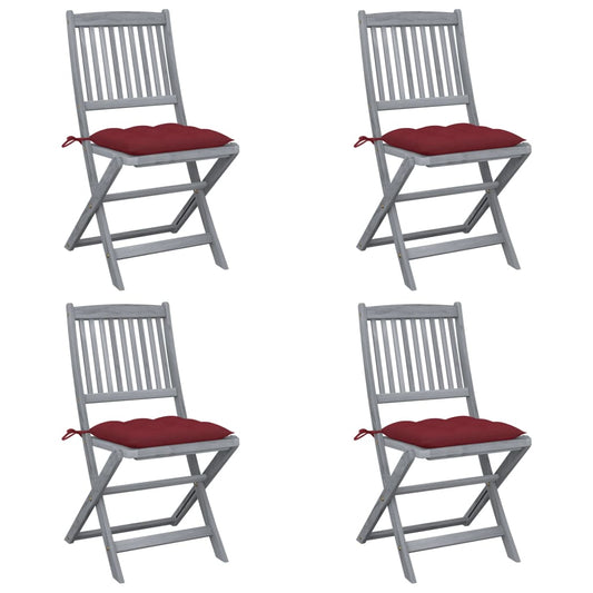 4pcs Folding Garden Chairs with Cushions in Solid Acacia