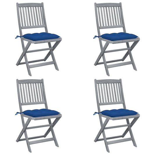 4pcs Folding Garden Chairs with Cushions in Solid Acacia