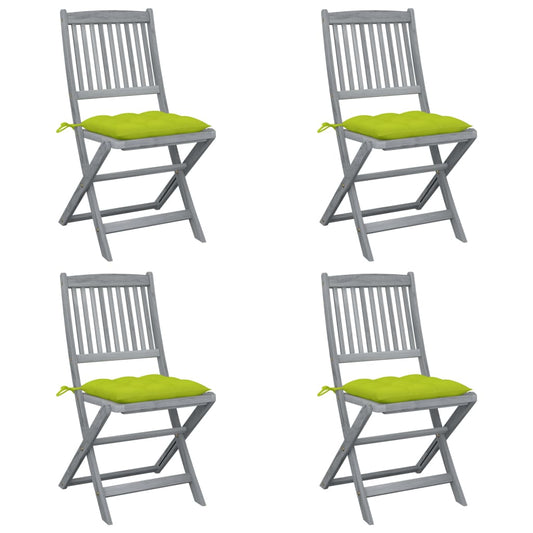 4pcs Folding Garden Chairs with Cushions in Solid Acacia