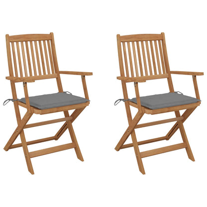 Folding Garden Chairs 2 pcs with Solid Acacia Cushions