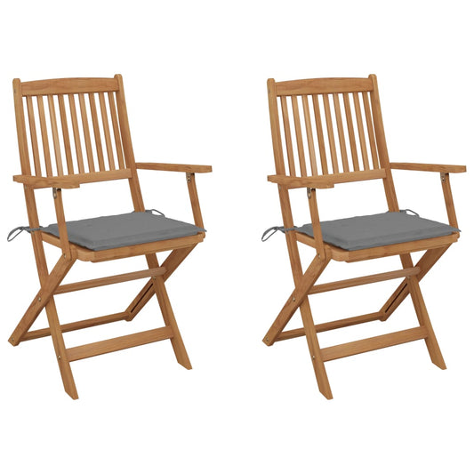 Folding Garden Chairs 2 pcs with Solid Acacia Cushions