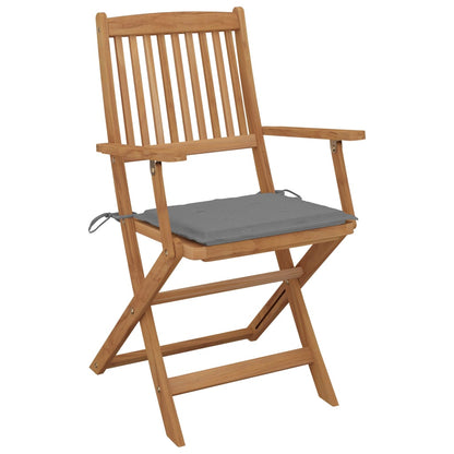 Folding Garden Chairs 2 pcs with Solid Acacia Cushions