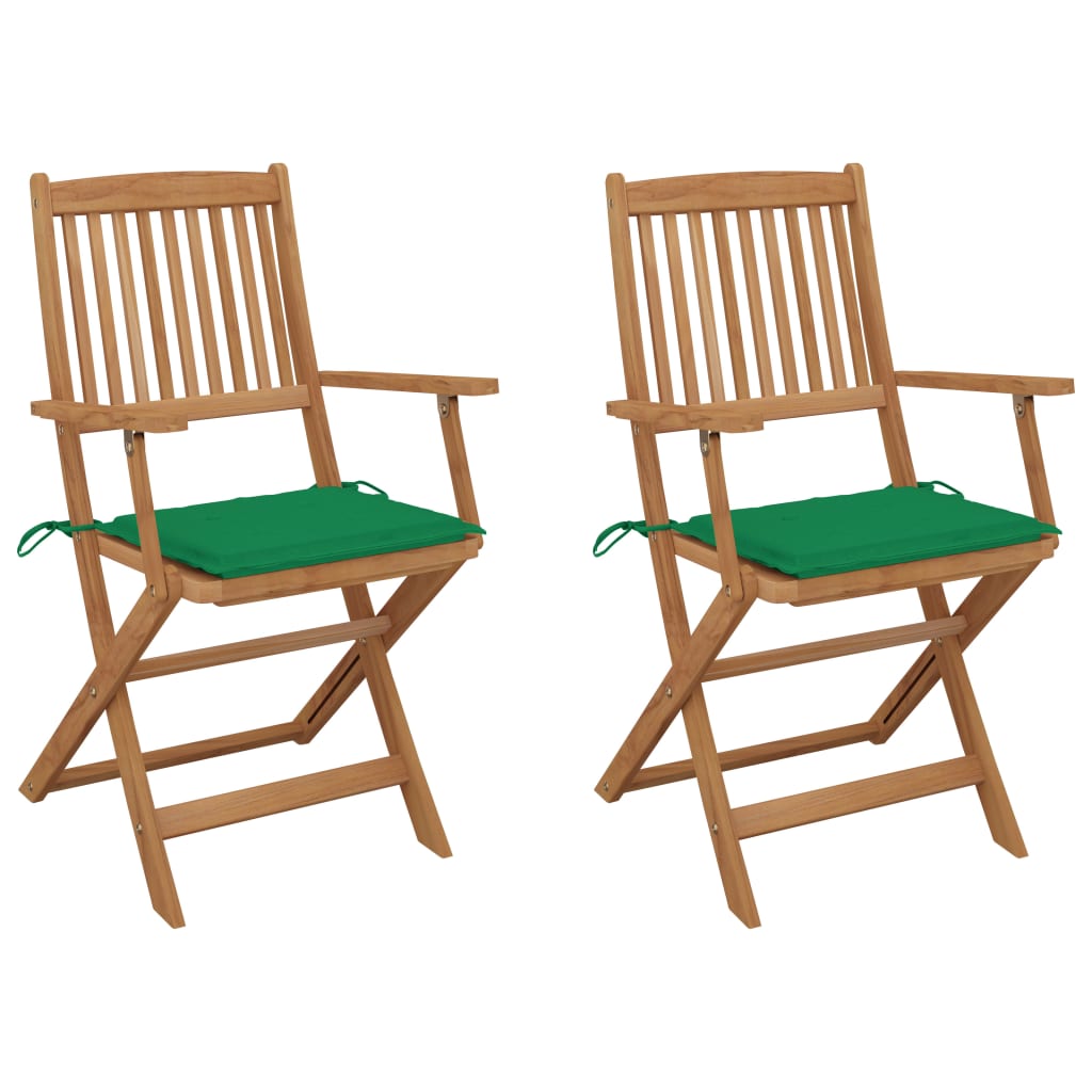 Folding Garden Chairs 2 pcs with Solid Acacia Cushions