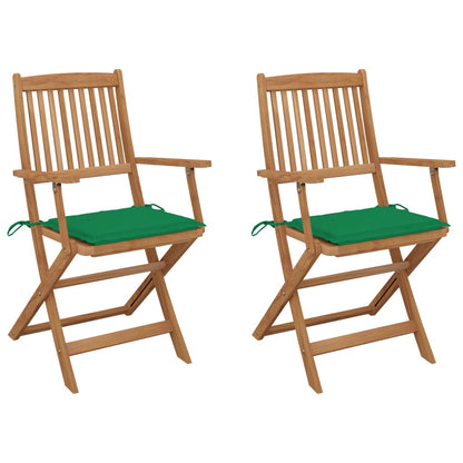 Folding Garden Chairs 2 pcs with Solid Acacia Cushions