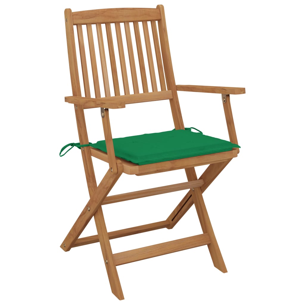 Folding Garden Chairs 2 pcs with Solid Acacia Cushions