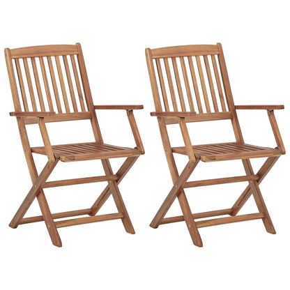 Folding Garden Chairs 2 pcs with Solid Acacia Cushions