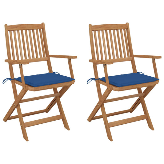 Folding Garden Chairs 2 pcs with Solid Acacia Cushions