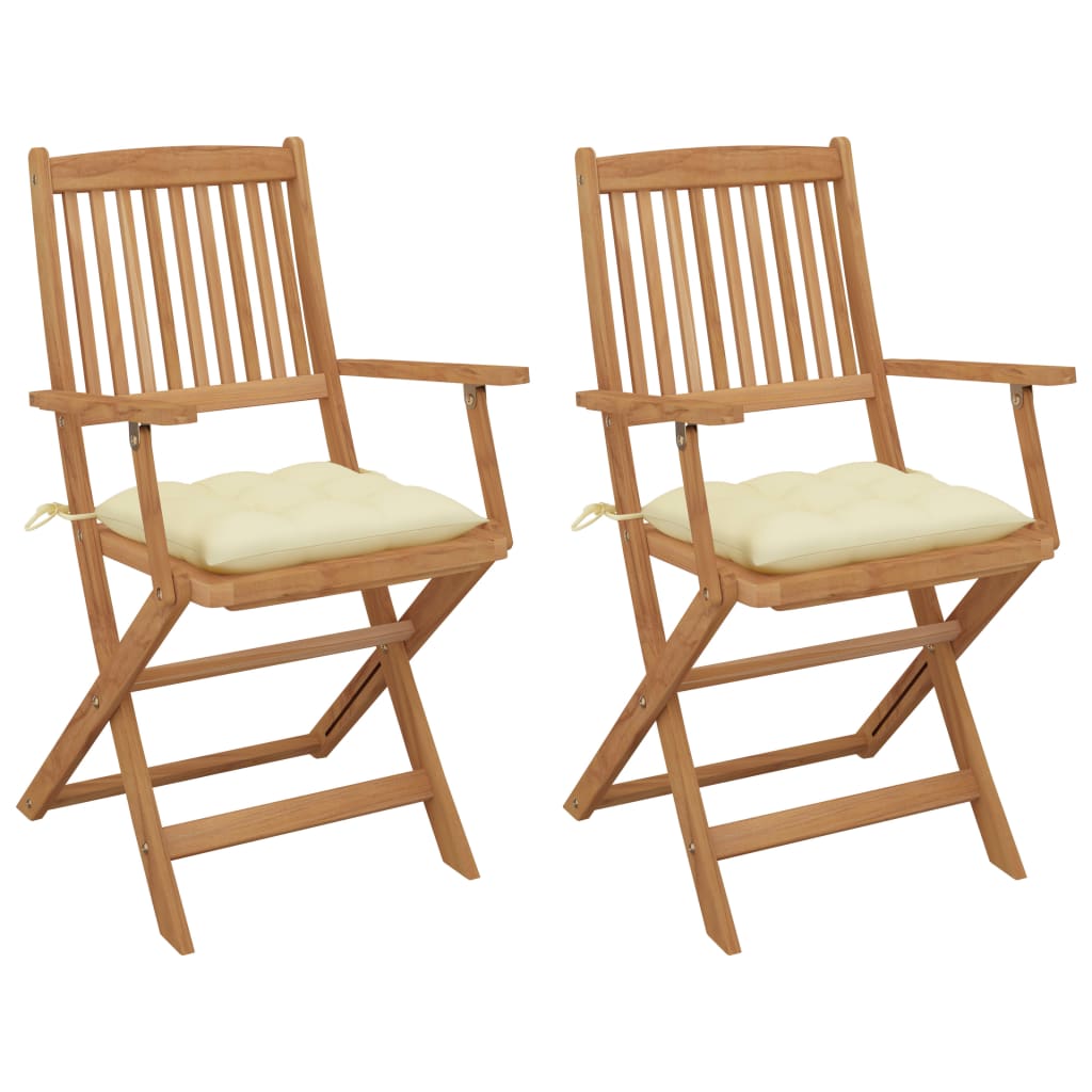 Folding Garden Chairs 2 pcs with Solid Acacia Cushions