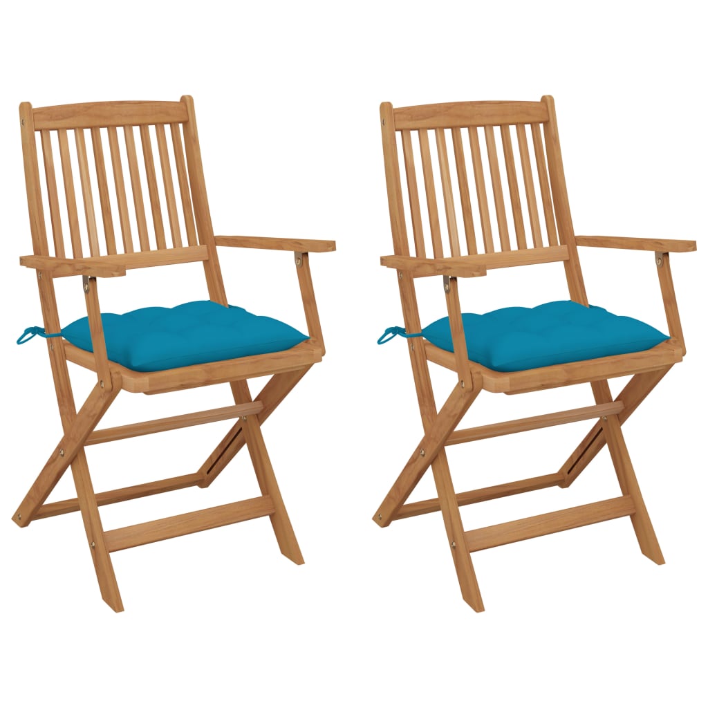2pcs Folding Garden Chairs with Solid Acacia Cushions