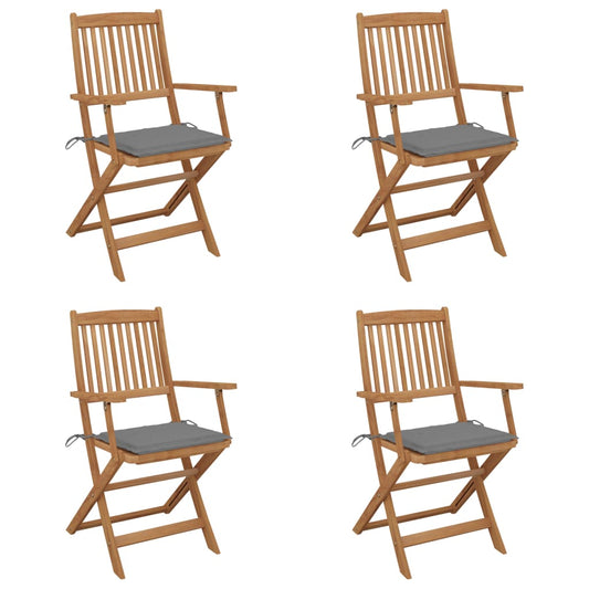 Folding Garden Chairs 4 pcs with Solid Acacia Cushions