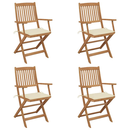 Folding Garden Chairs 4 pcs with Solid Acacia Cushions