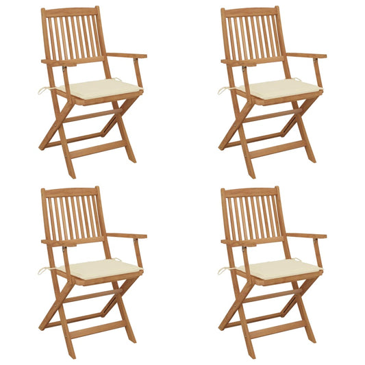 Folding Garden Chairs 4 pcs with Solid Acacia Cushions