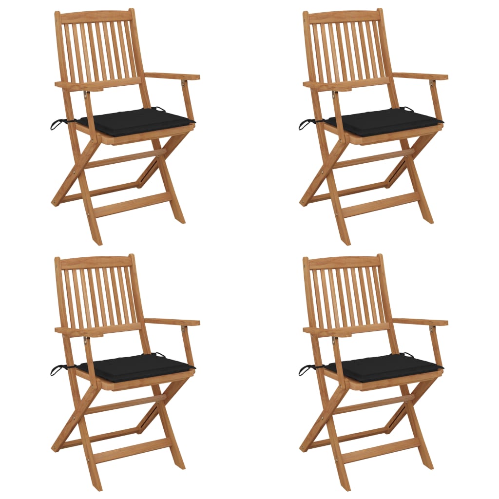 Folding Garden Chairs 4 pcs with Solid Acacia Cushions