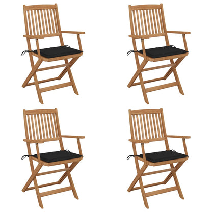 Folding Garden Chairs 4 pcs with Solid Acacia Cushions