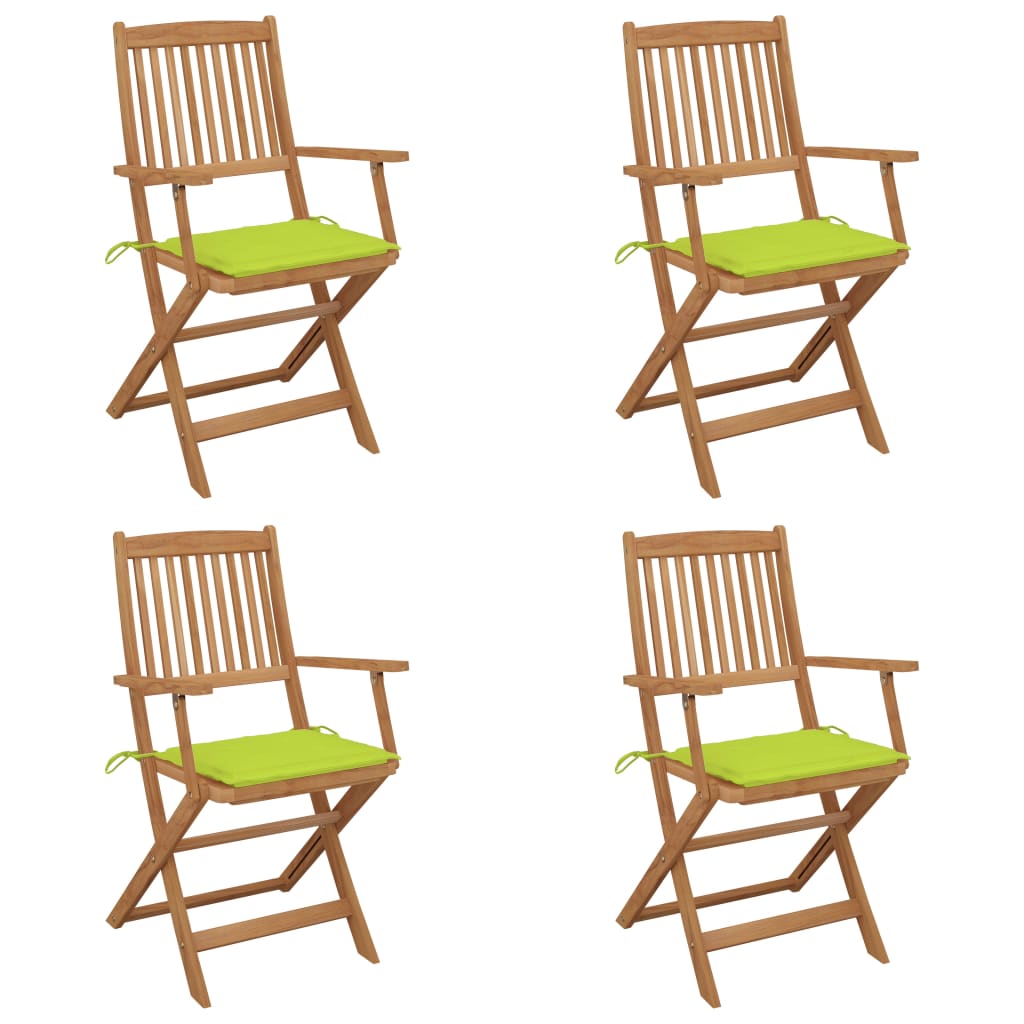 Folding Garden Chairs 4 pcs with Solid Acacia Cushions