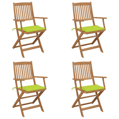 Folding Garden Chairs 4 pcs with Solid Acacia Cushions