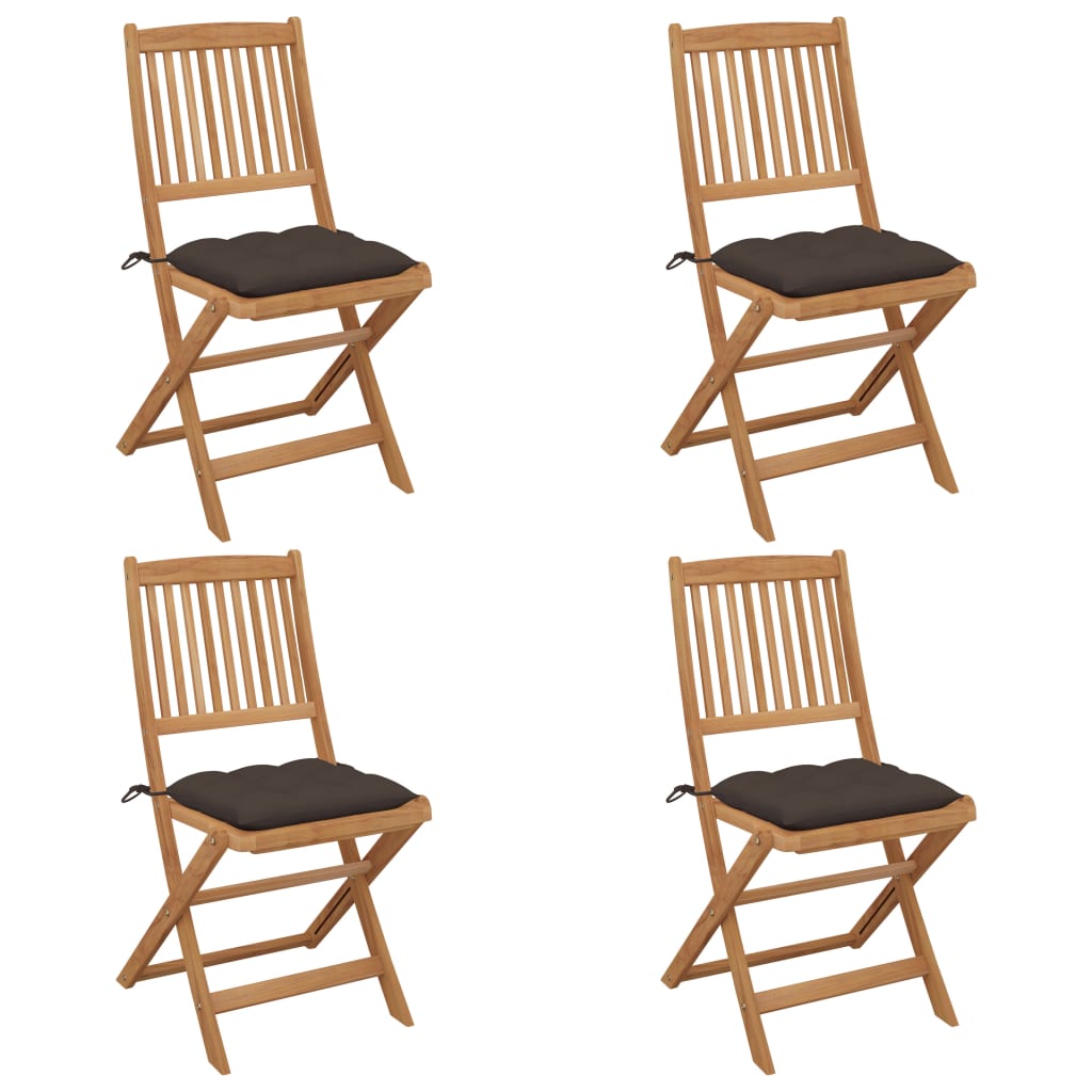 Folding Garden Chairs 4 pcs with Solid Acacia Cushions