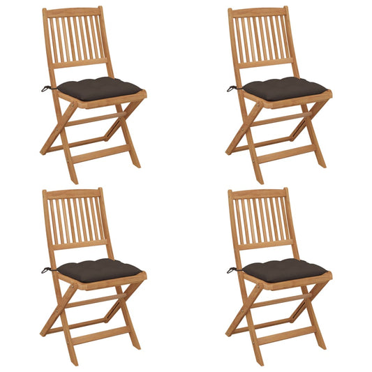 Folding Garden Chairs 4 pcs with Solid Acacia Cushions