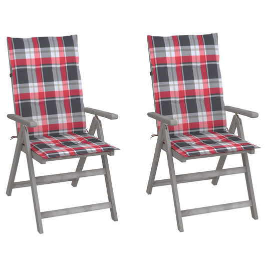 Reclining Garden Chairs 2 pcs with Solid Acacia Cushions