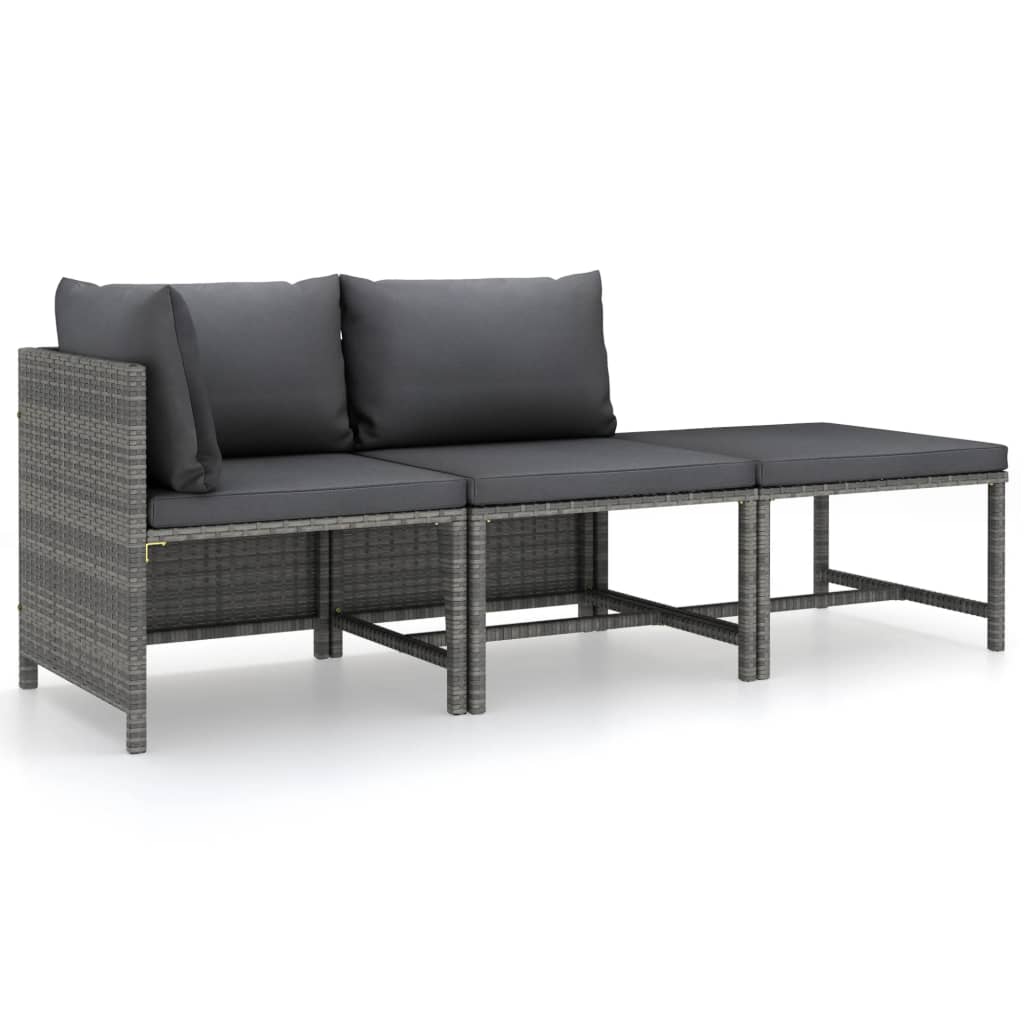 Set Divani da Giardino 3 pz con Cuscini in Polyrattan Grigio - homemem39