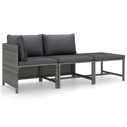 Set Divani da Giardino 3 pz con Cuscini in Polyrattan Grigio - homemem39