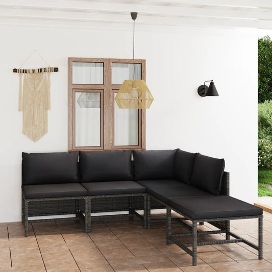 Set Divani da Giardino 5 pz con Cuscini in Polyrattan Grigio - homemem39