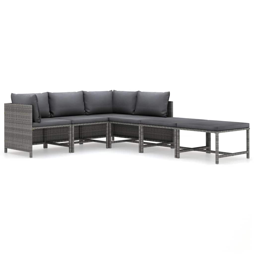 Set Divani da Giardino 6 pz con Cuscini in Polyrattan Grigio | homemem39