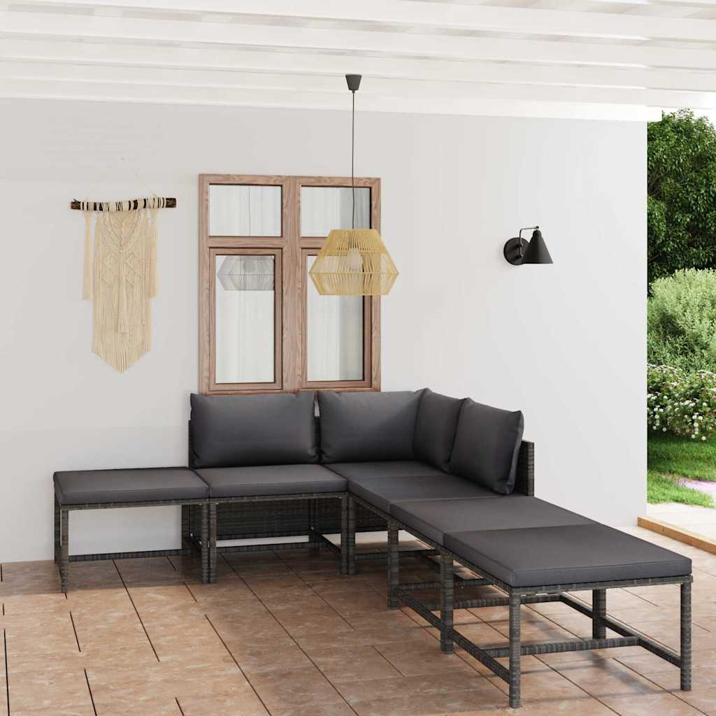 Set Divani da Giardino 6 pz con Cuscini in Polyrattan Grigio | homemem39