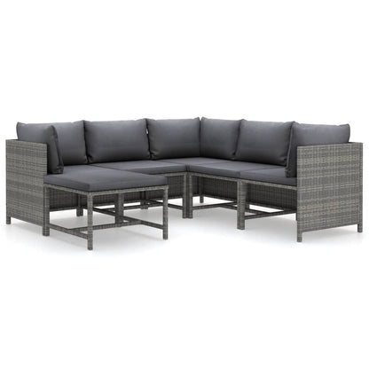 Set Divani da Giardino 6 pz con Cuscini in Polyrattan Grigio - homemem39