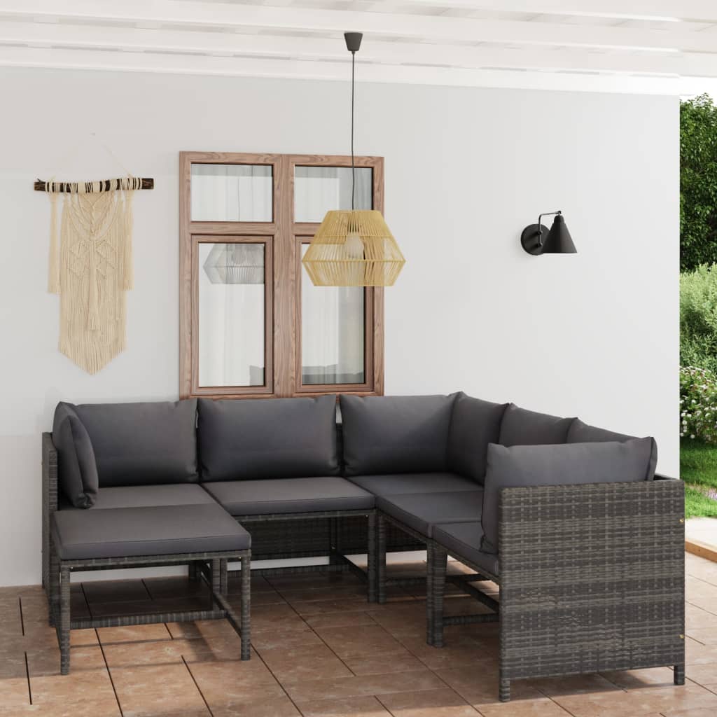 Set Divani da Giardino 6 pz con Cuscini in Polyrattan Grigio - homemem39
