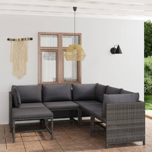 Set Divani da Giardino 6 pz con Cuscini in Polyrattan Grigio - homemem39
