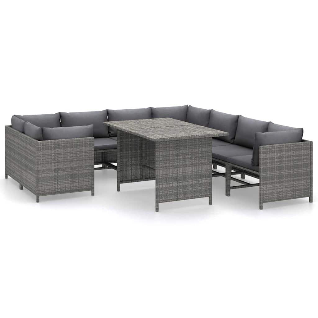 Set Divani da Giardino 9 pz con Cuscini in Polyrattan Grigio